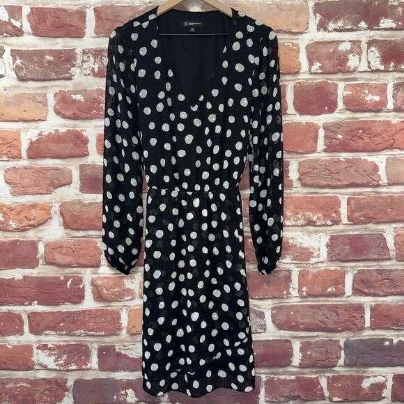 INC International Concepts Dress 14 Black White Polka Dot Career Casual Popover - Picture 1 of 9